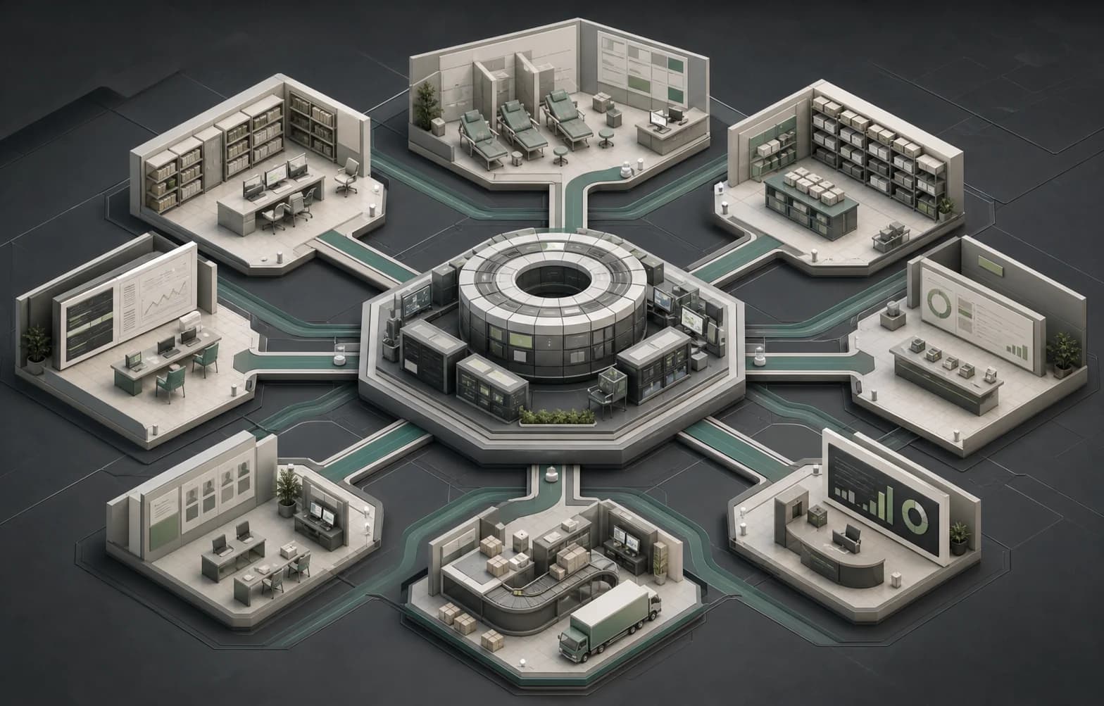 Illustrative representation of multi-module clinical ERP operations